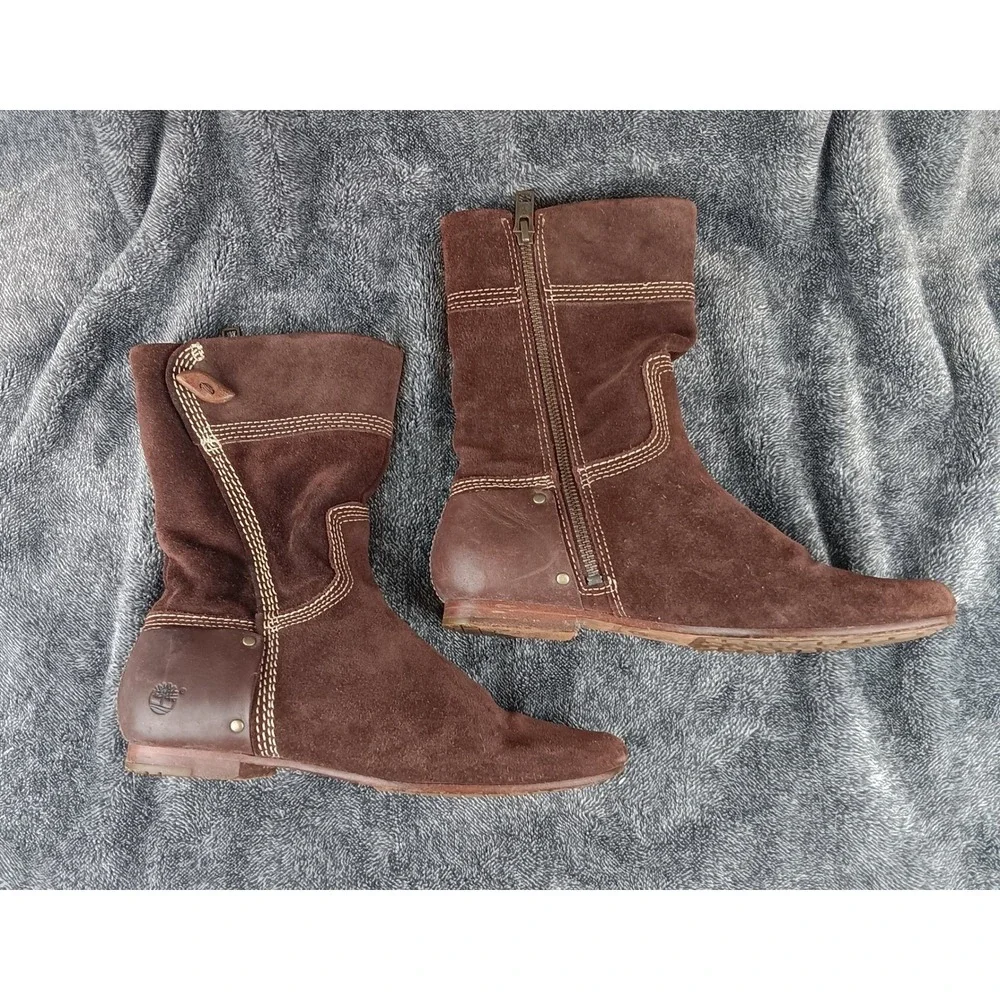 Timberland Women's Brown Suede Leather Zip Ankle Boots‎ Size 6M